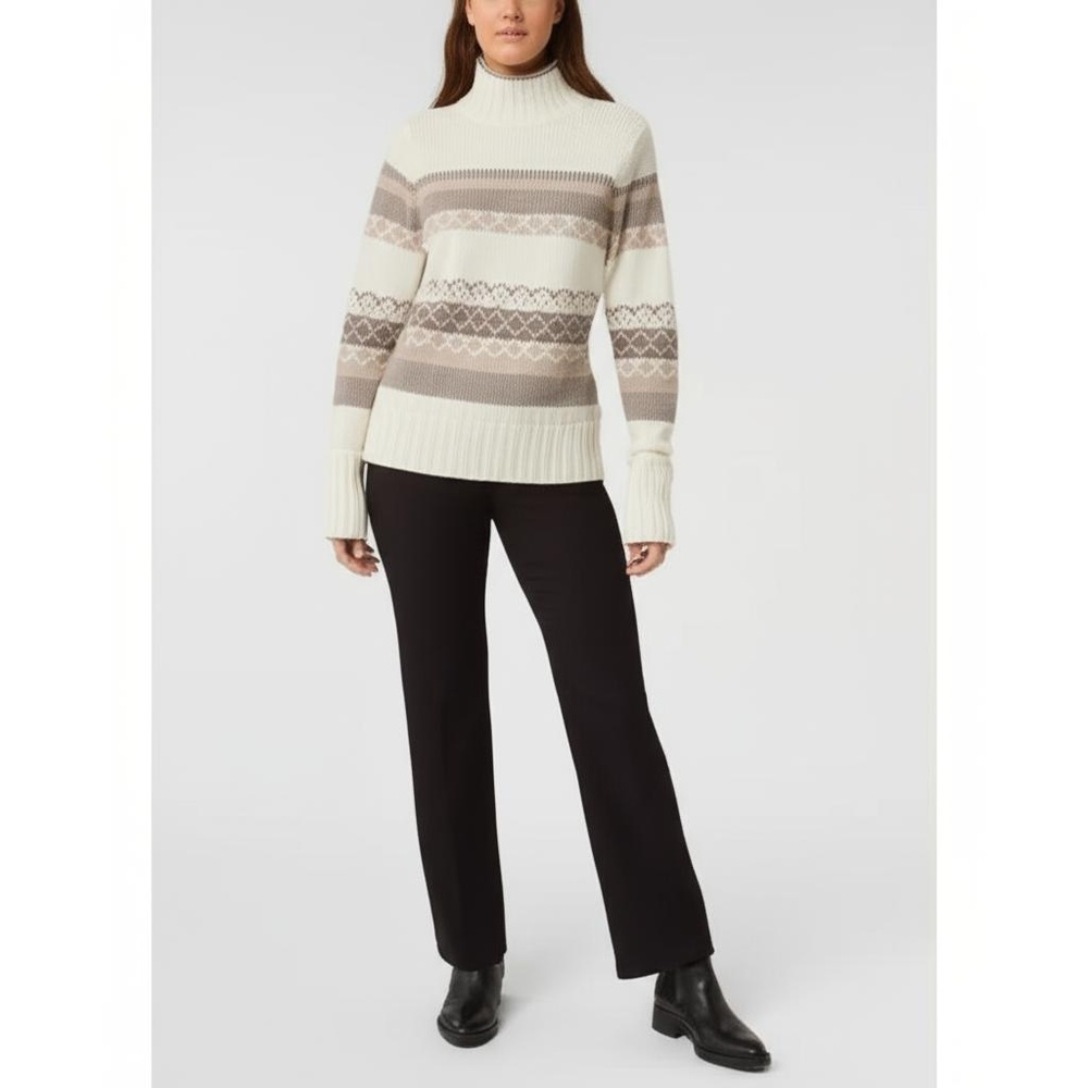 Fair Isle Turtleneck Sweater Aspen Size L‎ Off-White Multi Cozy Knit Winter
